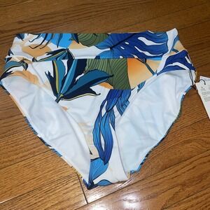 Calia Floral Botanical Swim Bikini Bottoms High Rise Wide Banded XL‎